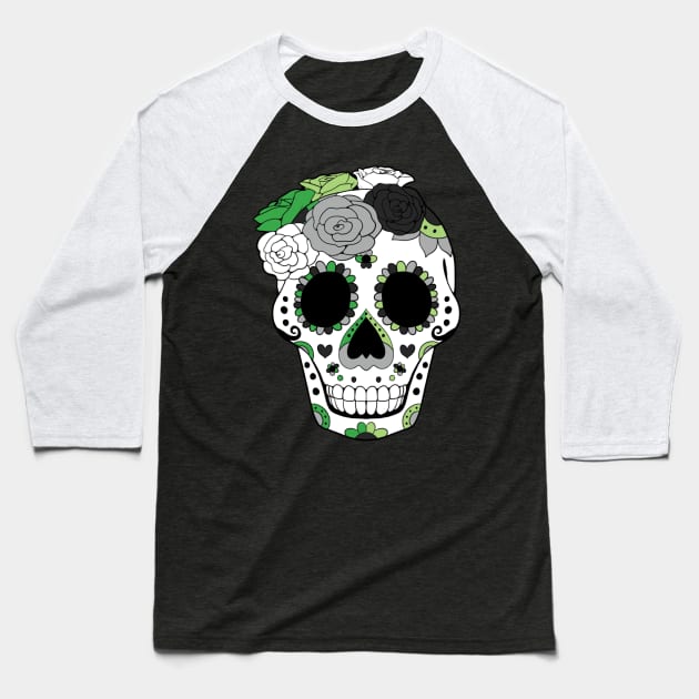 Aromantic Pride Sugarskull Dia De Los Muertos Baseball T-Shirt by celestinaart